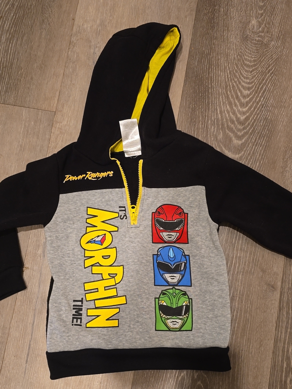 Kids Power Ranger Hooded Pullover - Gray/Black with Yellow Accents